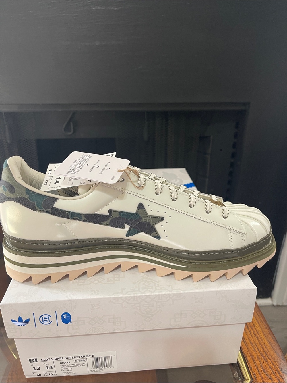 adidas Clot x Bape Superstar Low Top in White, Olive & Blush - Picture 5 of 12